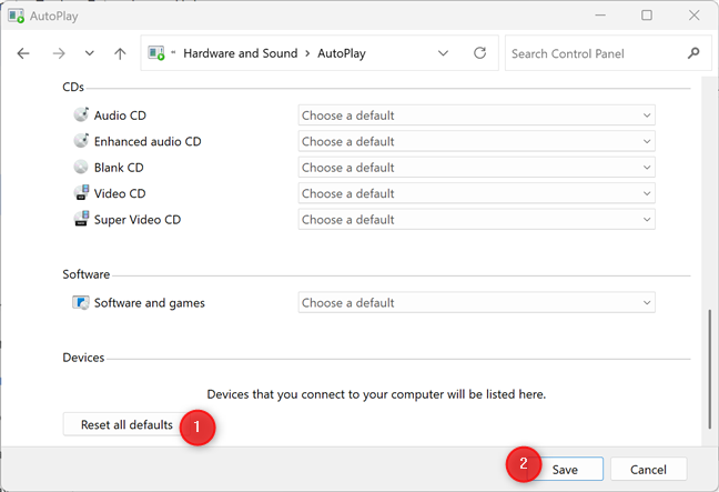 Resetting AutoPlay to its defaults