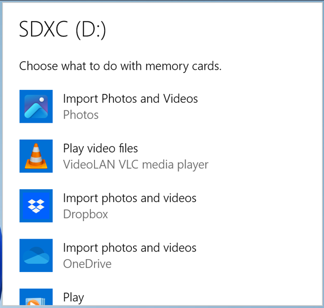 Setting what to do with memory cards