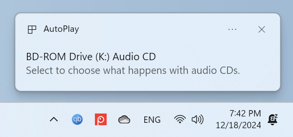 AutoPlay asking what to do with audio CDs