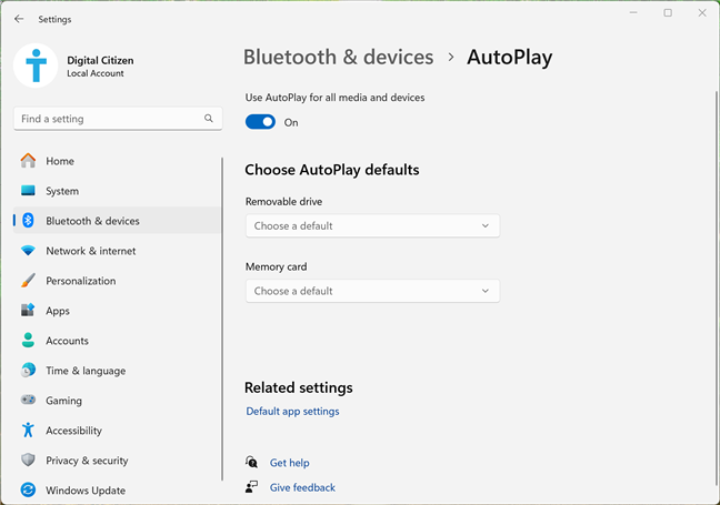 Configuring AutoPlay in Windows 11 Settings