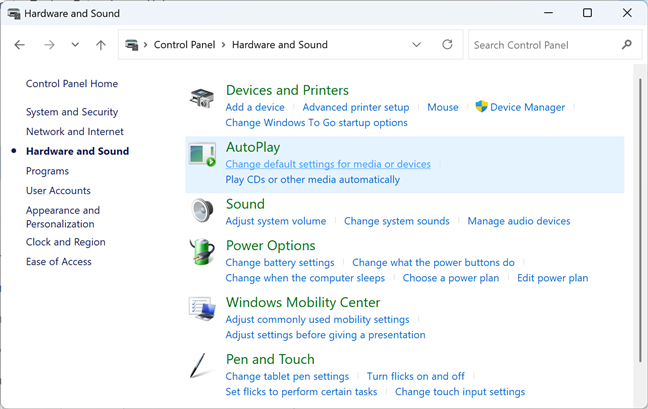 Where to find AutoPlay in Control Panel