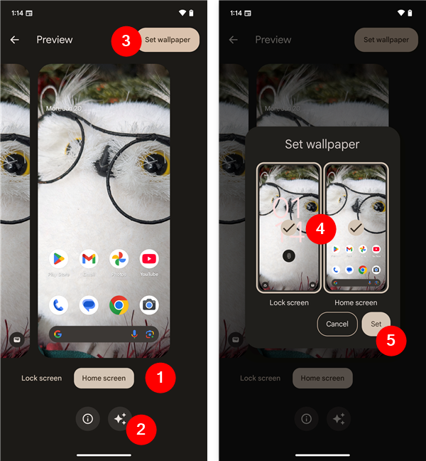 Preview, add cinematic effect if you want, and Set wallpaper on your Android