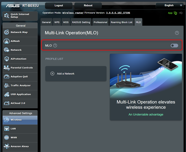 Click or tap the MLO switch