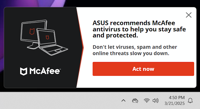 McAfee Personal Security is preinstalled