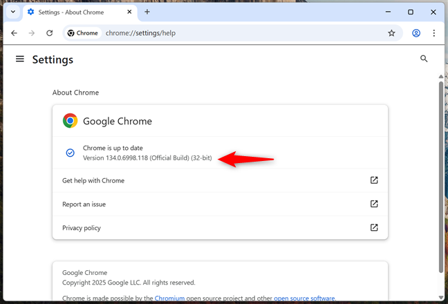 How to know the version of Chrome (32-bit, 64-bit, etc.)