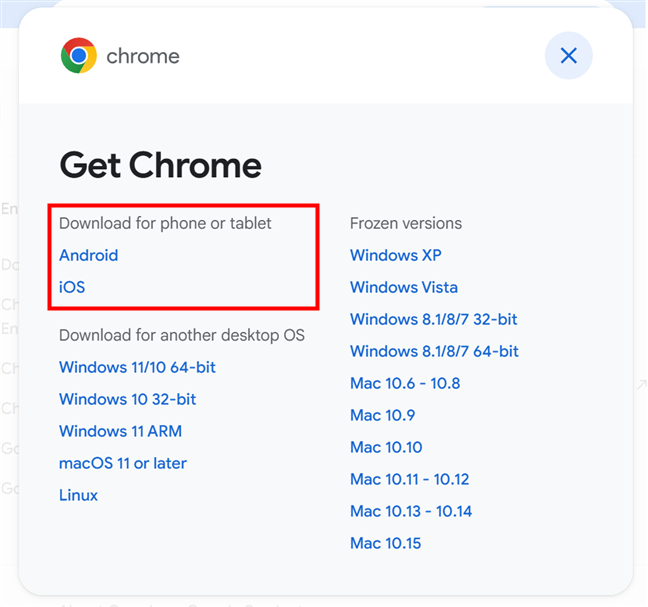 Download Chrome for phone or tablet