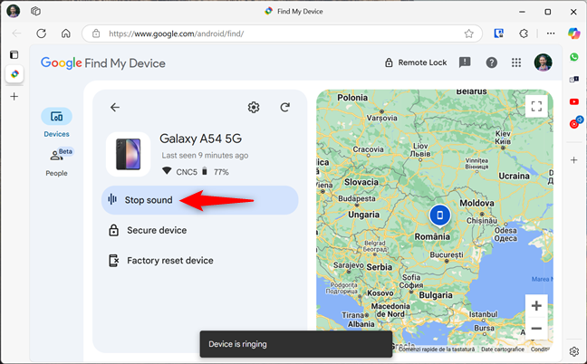 Stop sound on the missing Android device