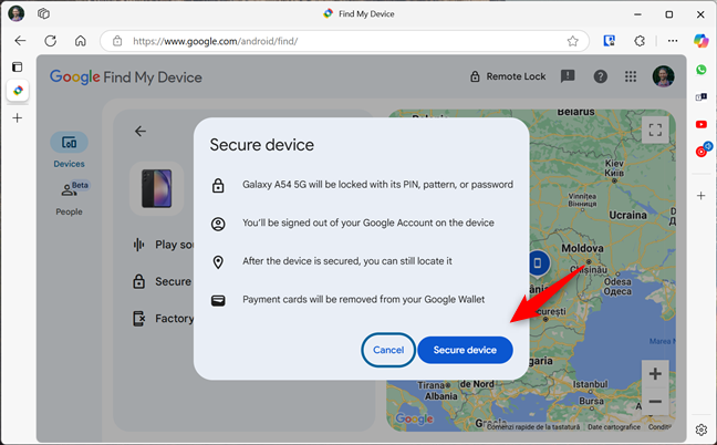 What happens when you Secure device and continue the process