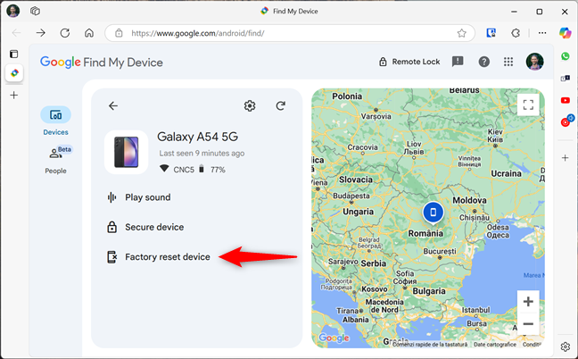 Factory reset device