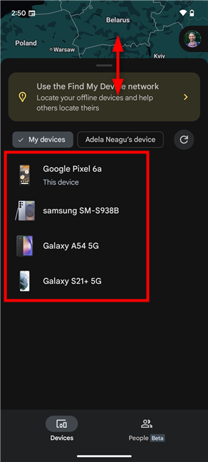 You can expand the list to see more devices for your account