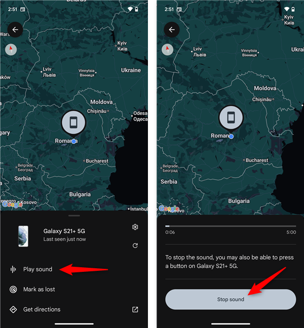 You can play a sound on the missing device