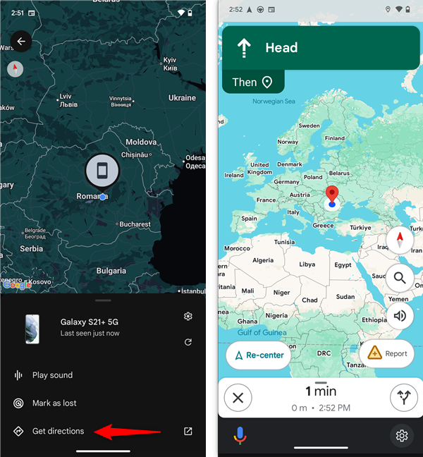 Get directions to the missing device in Maps