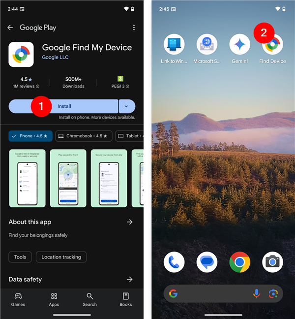 Install and run the Find My Device app from the Play Store