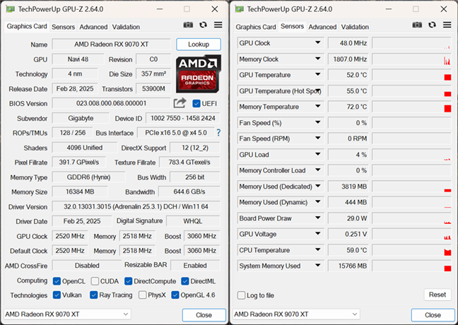 The specs of the GIGABYTE Radeon RX 9070 XT GAMING OC 16G