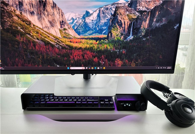 The monitor stand is great for storing peripherals