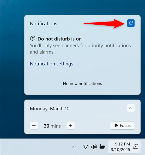 How to turn on Do not disturb using its notification center shortcut