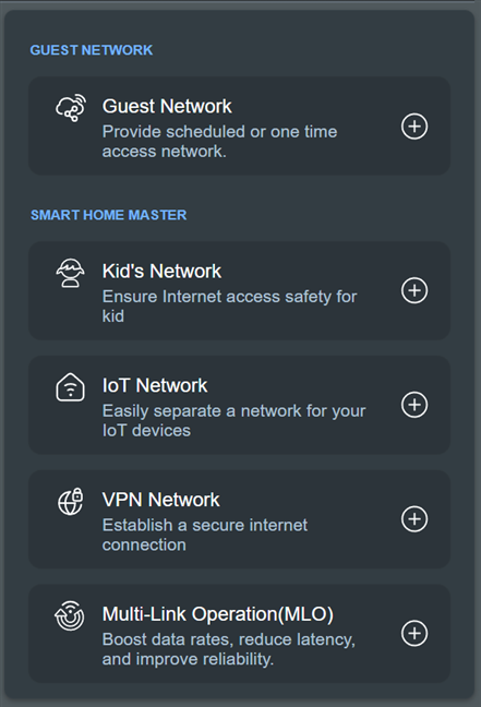 The options shown by Smart Home Master