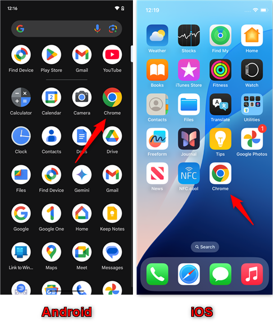 Find and tap Chrome in the apps list on your smartphone