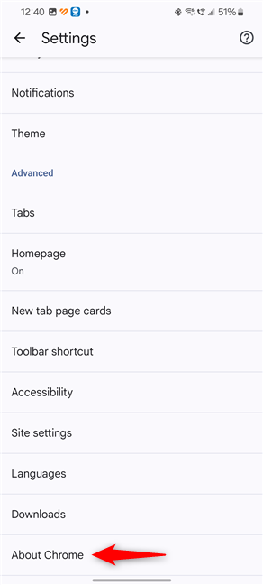 Go to About Chrome