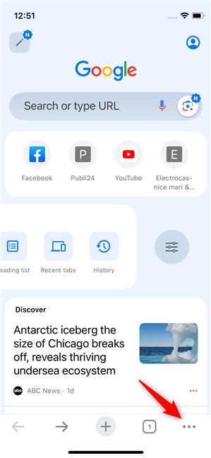 Tap the three-dot button in Chrome on iPhone