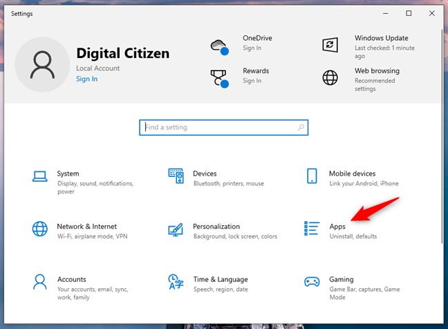Open Settings and go to Apps