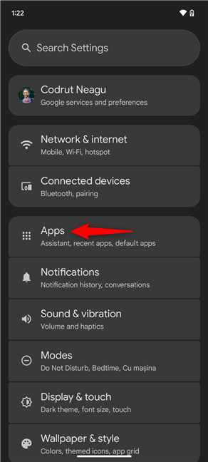 In Android, open Settings and go to Apps