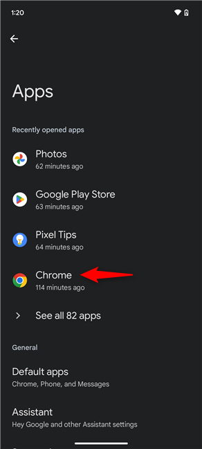 Tap Chrome in the list of apps