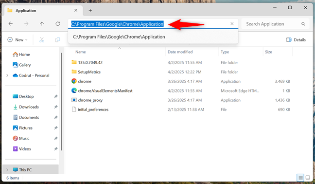 The path to the chrome.exe file in Windows