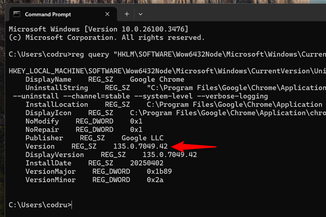 The Version row tells you the Chrome version in Windows