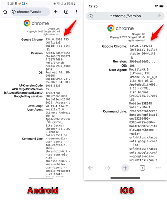 Check Chrome's version on Android and iOS