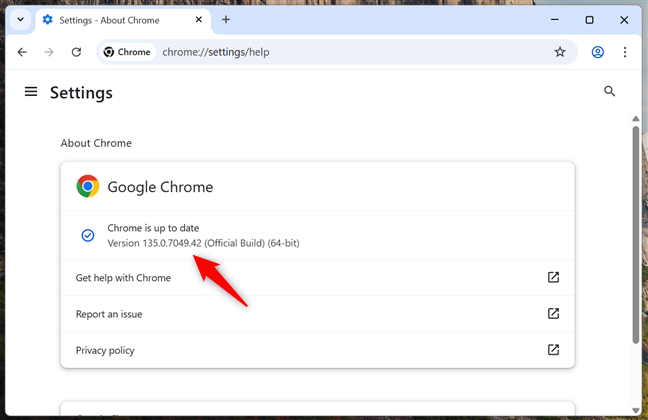 Check the version of Chrome on a computer