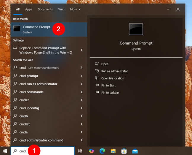 Open CMD using Windows 10 Search