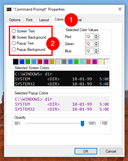 The assets you can customize from the Colors tab