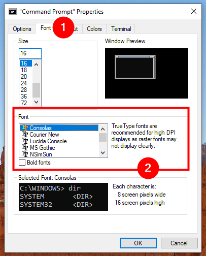 Choose a font type for the Command Prompt
