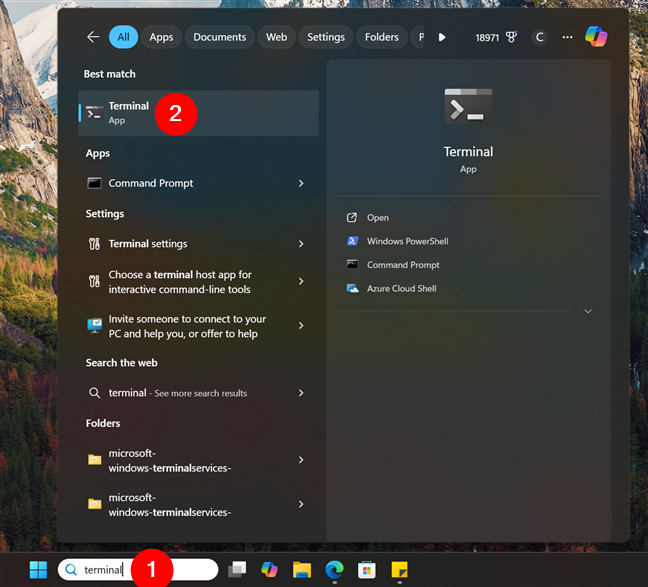 Search and open Terminal in Windows