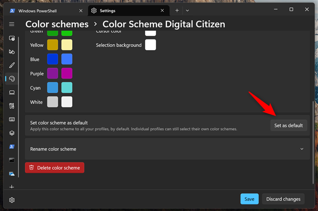 Set color scheme as default