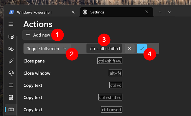 Adding a new keyboard shortcut for Windows Terminal