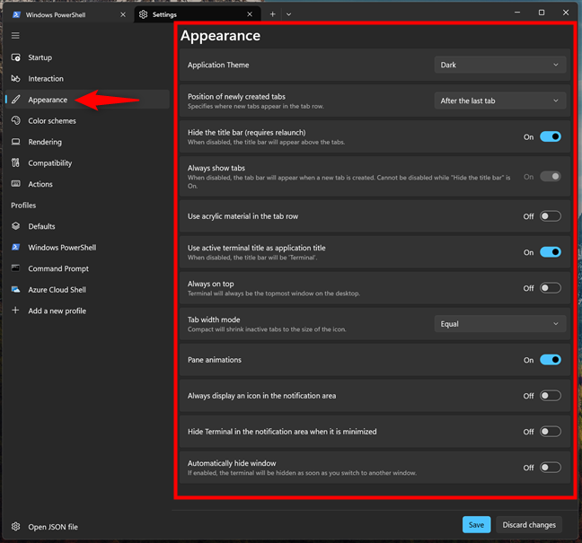 The Appearance settings in Windows Terminal