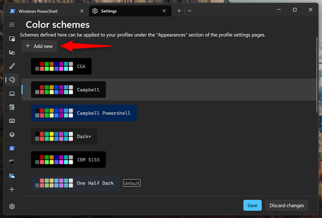 Click + Add new to create a new color scheme