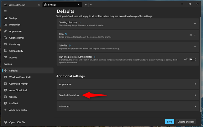 Access Terminal Emulation settings