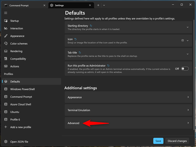 Access Advanced settings in Additional settings