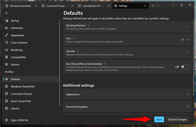 Save your settings