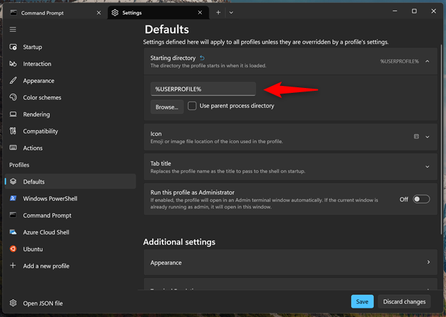 Specifying a different starting directory