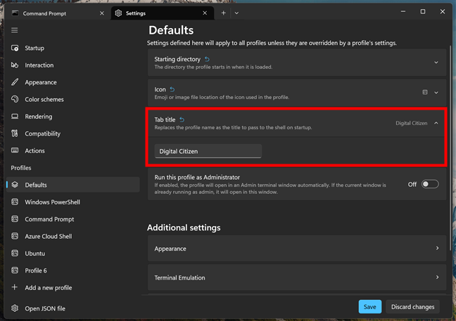 Default Tab title setting for Windows Terminal profiles