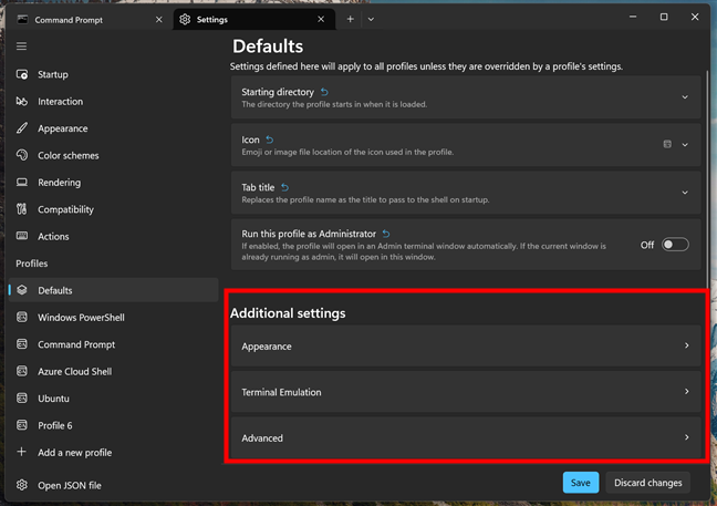 Additional settings for profiles in Windows Terminal