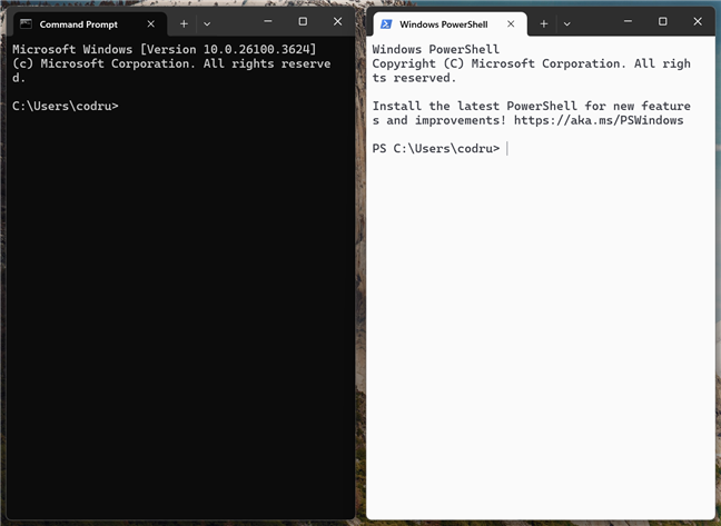 Two different Windows Terminal profiles for Command Prompt and PowerShell