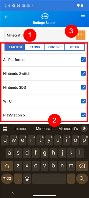 Type the name of the game you're looking for, choose criteria, and search
