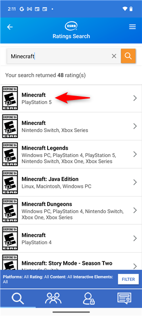 Select the game from the results list