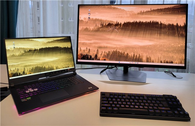 The monitor has a KVM switch