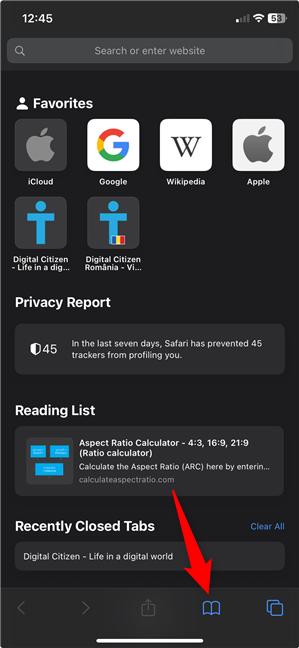 Tap Bookmarks in Safari